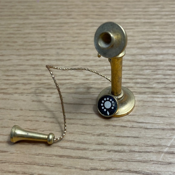 Vintage Dollhouse Miniature Brass Gold Tone Telephone Candlestick Rotary Phone - Picture 4 of 7